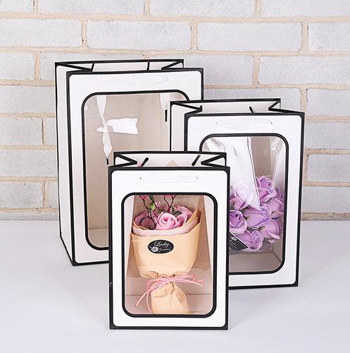 Transparent Window-handled Bag, Ins Window Gift Bag, Creative Gift Packaging, Handheld Gift Bag, White Cardboard Bag