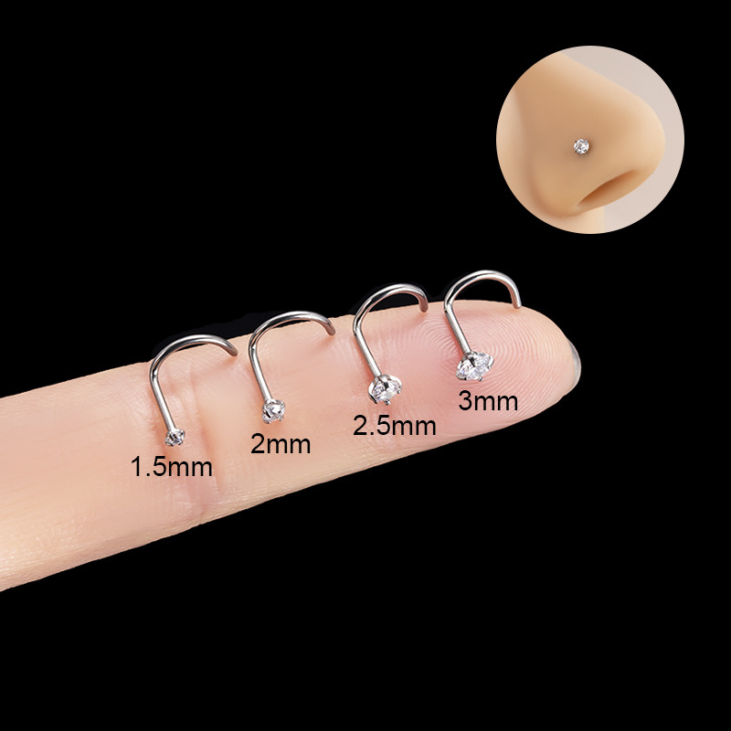 2 PZ G23 Puntura S Rod F136 Titanio Intarsiato Zircone Naso Stud Gioielli di moda_voghion.com