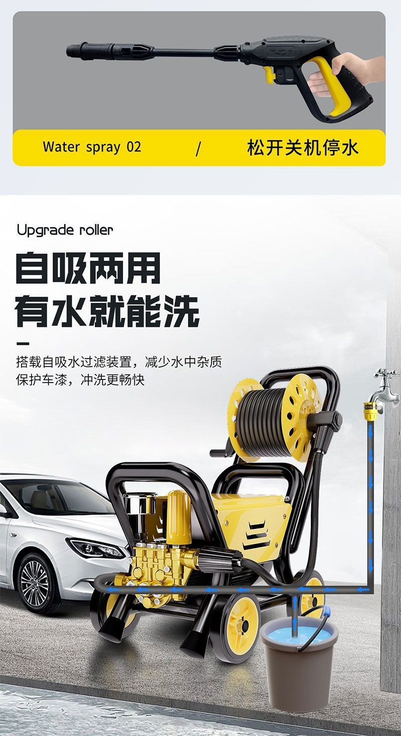 Car Washing Machine 220V High-Pressure Household High-Power New Model Water Gun for Cleaning Floors and Washing Cars with Pressure Booster Pump