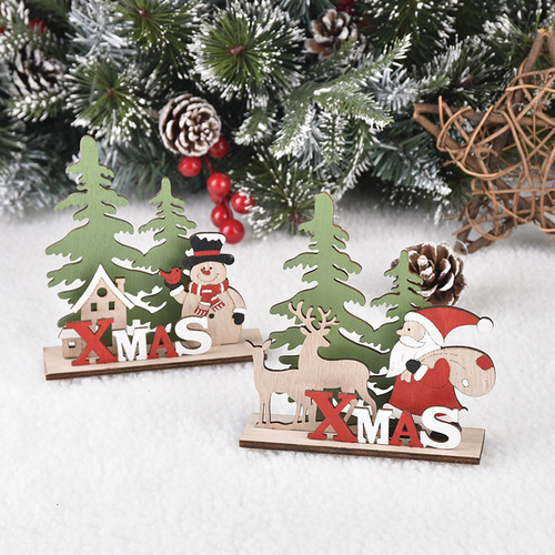 New Christmas Decorations, Wooden Christmas Ornaments DIY Children's Gift Small Gift Desk and Window Ornament