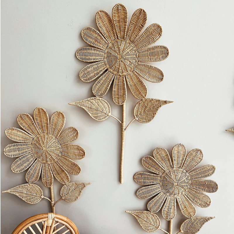 Viento nórdico tejido a mano de caña girasol flores de pared decoración de pared decoración de pared decoración de pared