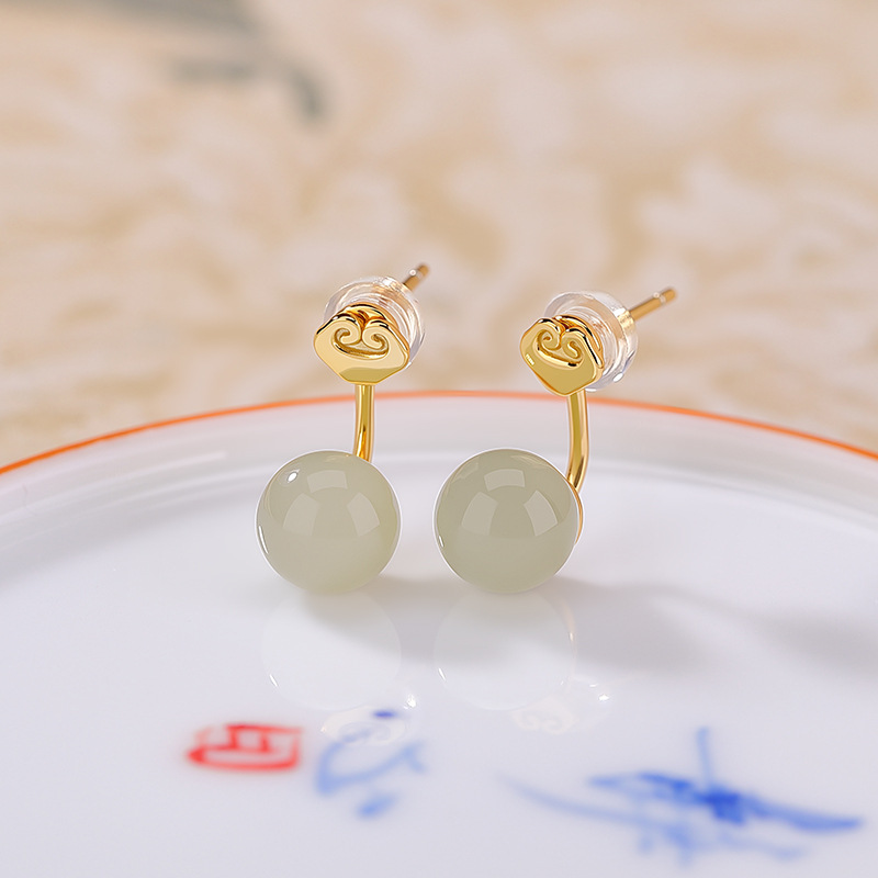Khuyên tai bạc S925 mạ vàng đính đá thủy ngọc hồng mã não hình tròn — Thanh Thủy Ngọc