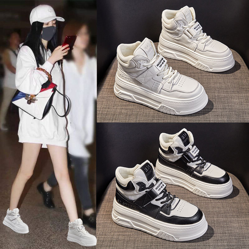 2026 Spring New Style Genuine Leather White Sneakers Ins Trendy Sports Shoes Casual High-Top Versatile Thick-Soled Platform Shoes for Women