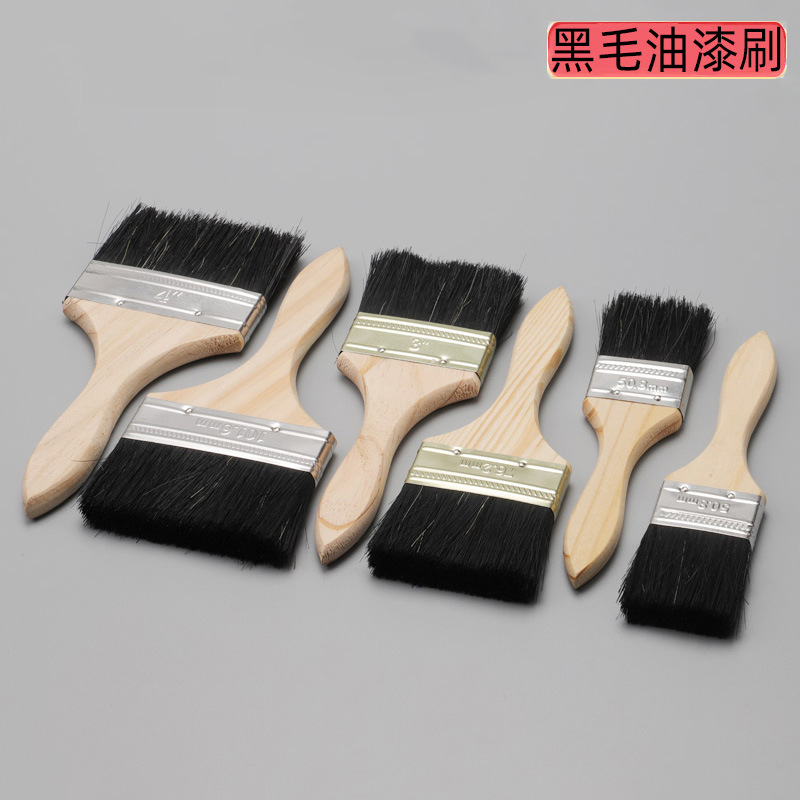 厂家批发 加厚刷子 黑毛木柄油漆刷 不掉毛涂料刷子 船刷工业用刷