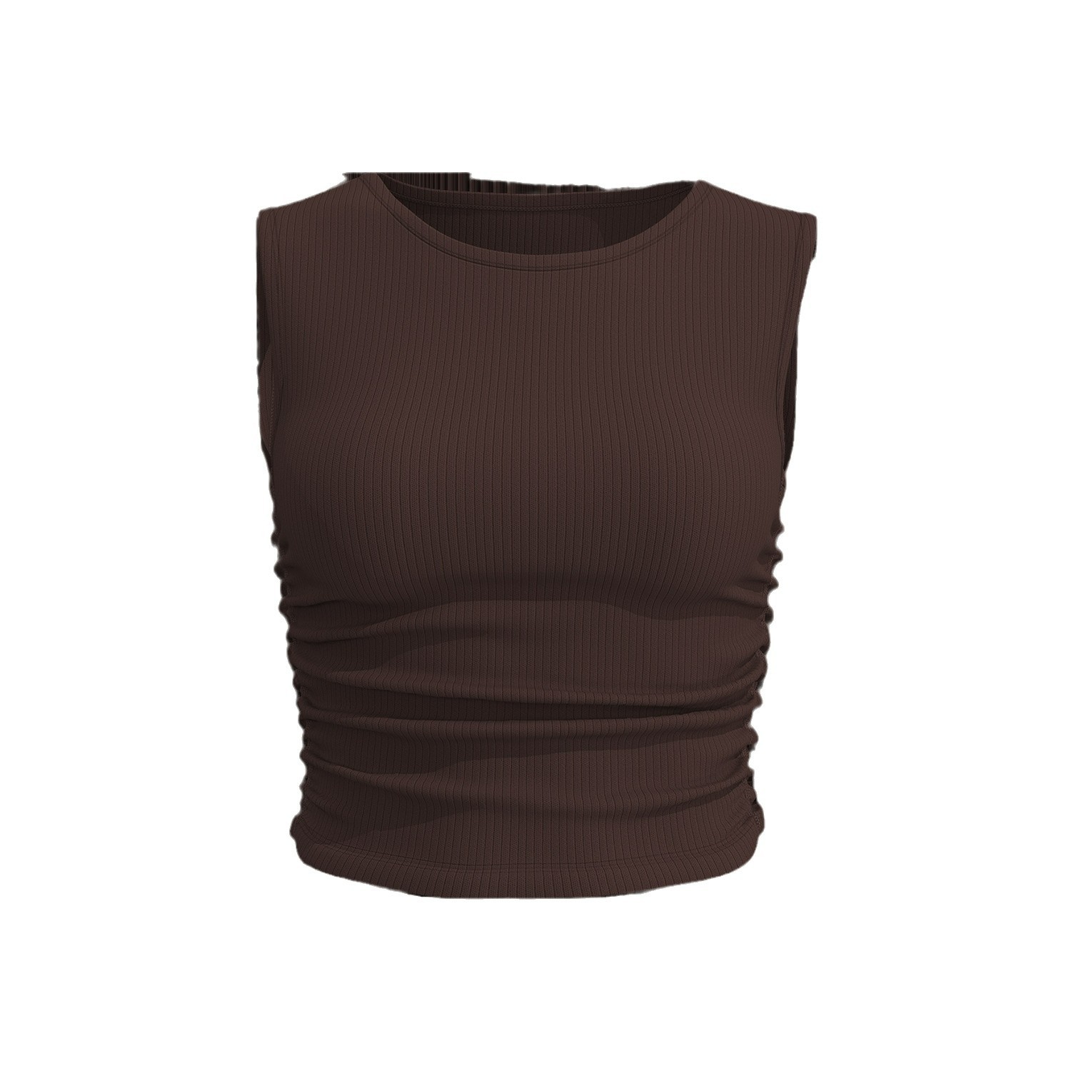 Juyitang verano nuevo producto doble plisado rizado sin mangas blusa cintura delgada chaleco de yoga deportivo mujeres