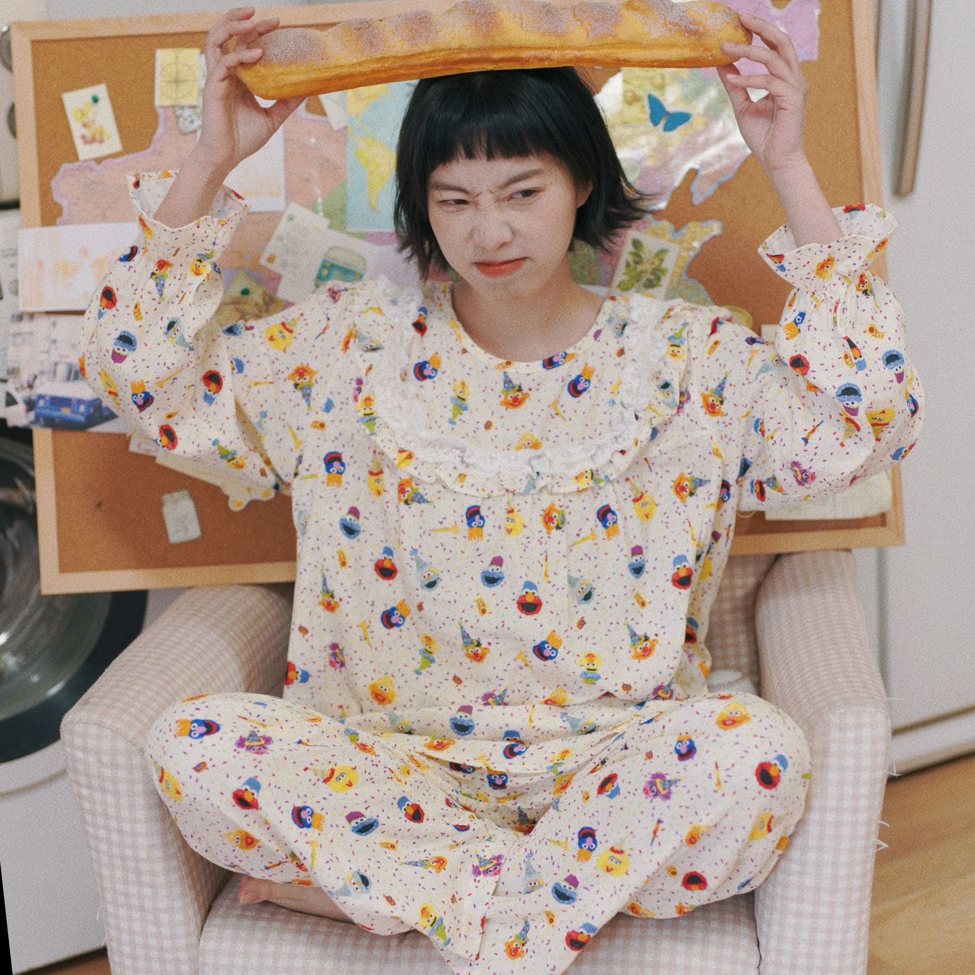 가을 2024 새로운 귀여운 소녀 레이스 크루 넥 코튼 고밀도 패브릭 홈 옷 잠옷 세트 피부 통기성