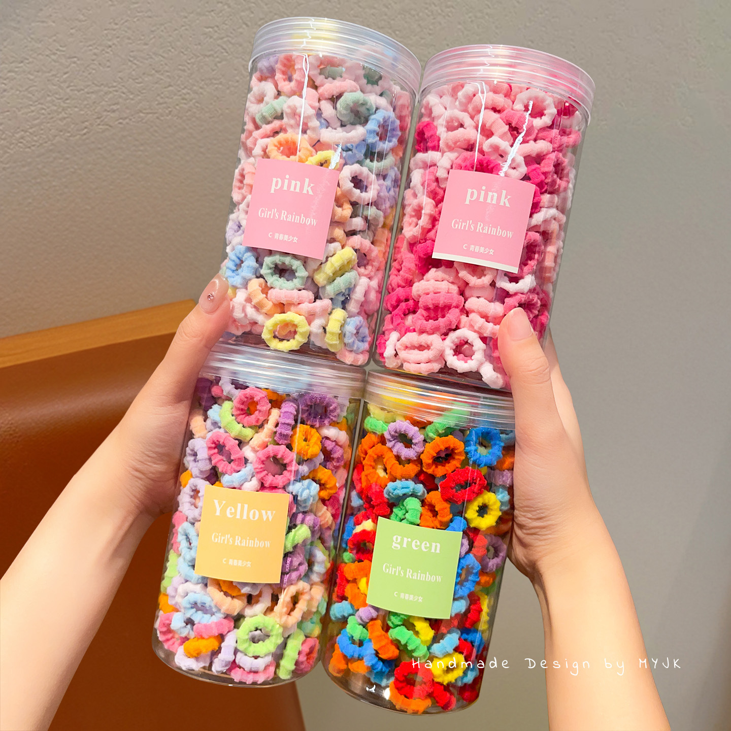 [Venta en caliente transfronteriza] 200 cuerda de cabello infantil enlatada 2025 nuevo anillo de cabello de cabello elástico no daña joyas para el cabello