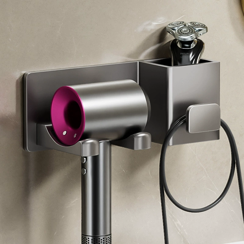 There is a bathroom hair dryer rack free punching toilet stand on the wall of the shelf on the wall