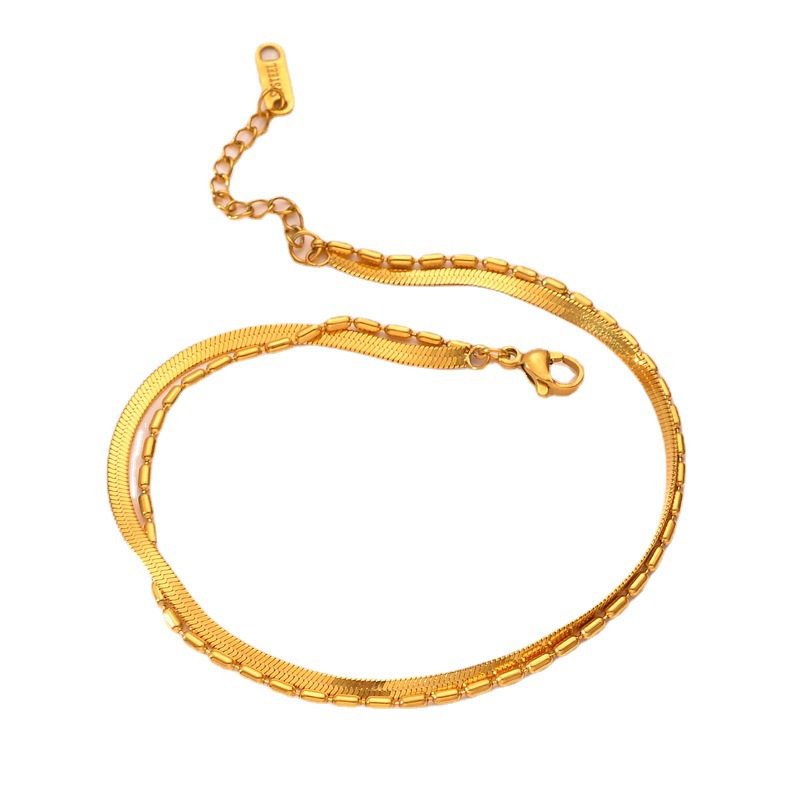 Europa y los Estados Unidos ventas transfronterizas calientes de doble capa de acero de titanio cadena de hueso de serpiente no desvanecer pulsera de alta gama para mujeres joyas de mano