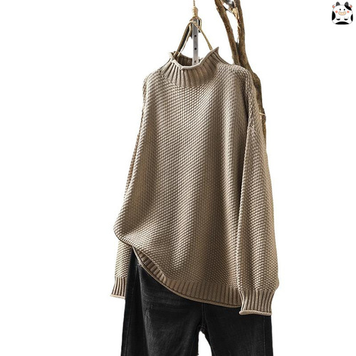 Red art retro 2026 autumn and winter casual pullover semi-turtleneck sweater women's loose large plate knitted base shirt