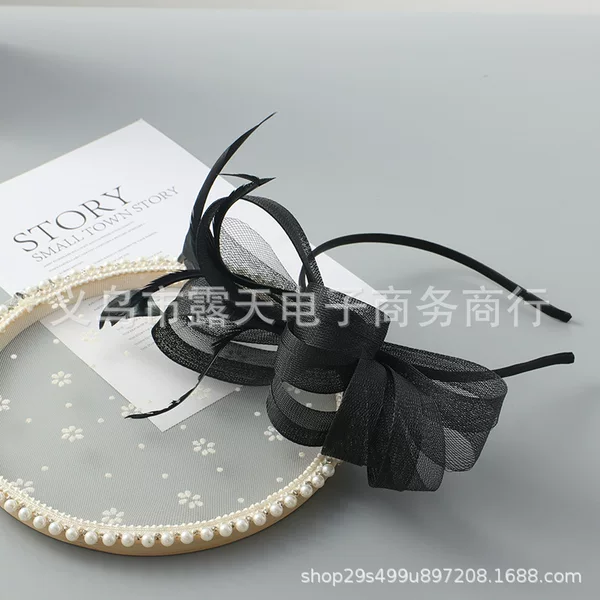 Retro Mesh Feather Headwear Dance Banquet Performance Catwalk Performance Headdress Bride Wedding Dress Photo Travel Hair Accessories