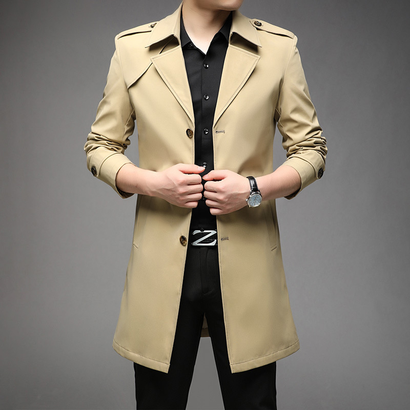 Gabardina de longitud media para hombre, chaqueta informal de negocios para hombre joven, abrigo oversize con cuello vuelto para hombre, corte ajustado, para primavera y otoño.