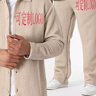 2025春秋新款抗皱小方格翻领简约夹克套装男士时尚长袖长裤