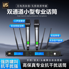 跨境小型一拖二专业话筒双通道无线充电手持舞台演出K歌KTV麦克风