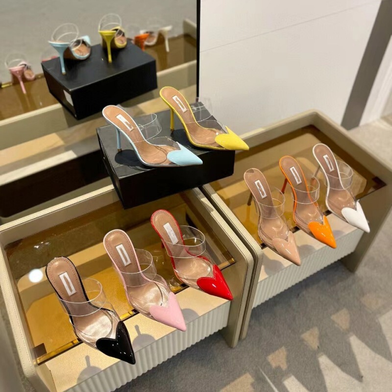 2026 Summer New Style Alal Pointed Toe Transparent Film Closed-Toe Heart-Shaped Sole Thin High Heel Sandals for Women