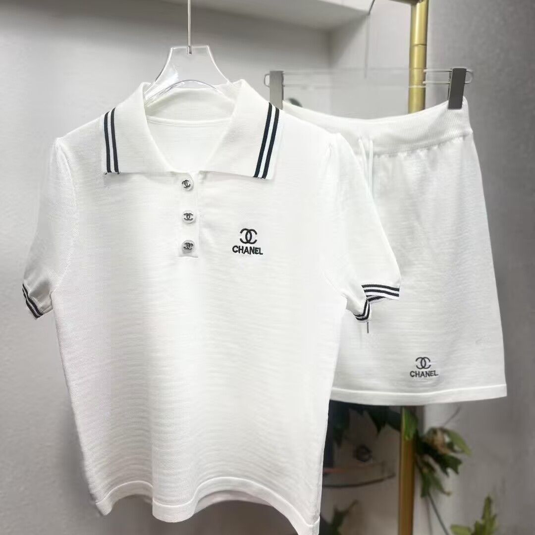 Casual Sports Knitted Suit Polo Collar Summer New Embroidered Short-Sleeved Knitted Top Girl Skirt Two-Piece Set