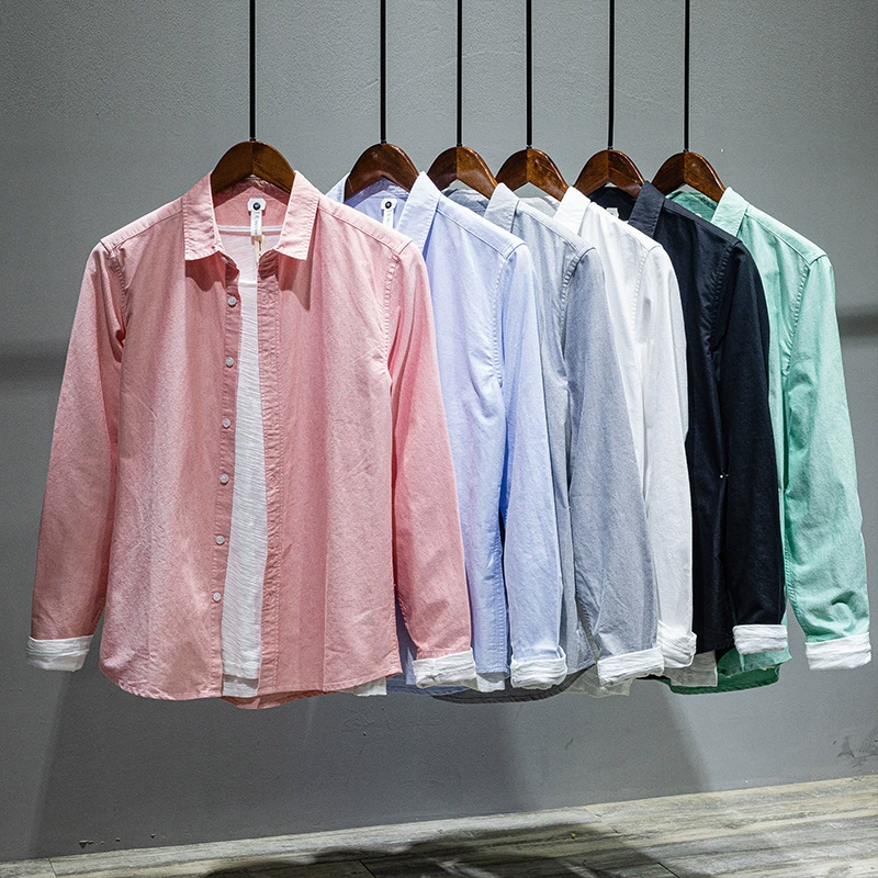 L842 новая японская Простая рубашка, мужская повседневная литературная Однотонная рубашка с длинным рукавом, поколение волос