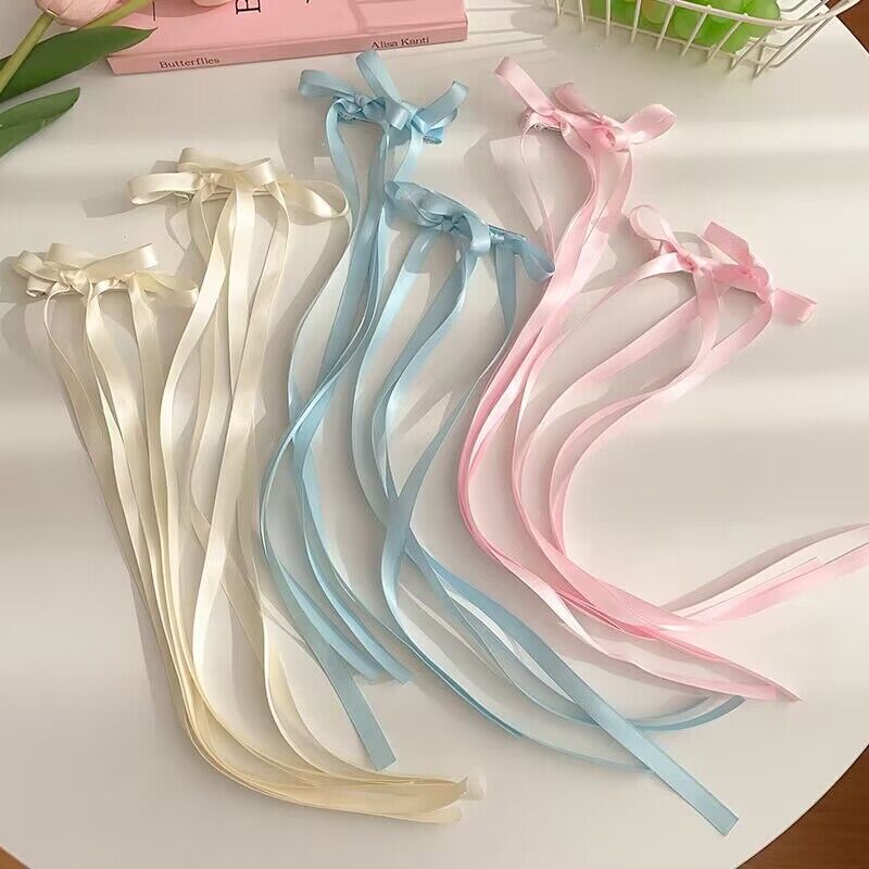 Ballet Style Double Bow Barrettes Korean Long Streamer Sweet Ribbon Braided Hair Headwear Versatile Multi-Color Hairpin display picture 6