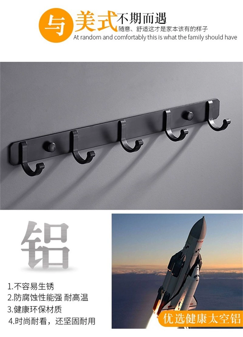 Black Wall Hook Robe Hook Home Kitchen Aluminum Alloy Clothes Hook  Hat Keys Holder Door Back Hook Hanger Bathroom Accessories