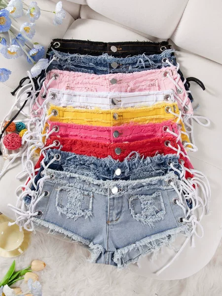 European and American Sexy New Low-Waist Ultra-Short Shorts Versatile Pure Desire Hot Girl Style Frayed Strap Denim Shorts Hot Pants for Spring and Summer