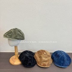 儿童帽子复古灯芯绒前进帽女文艺氛围百搭报童帽亲子款鸭舌贝雷帽