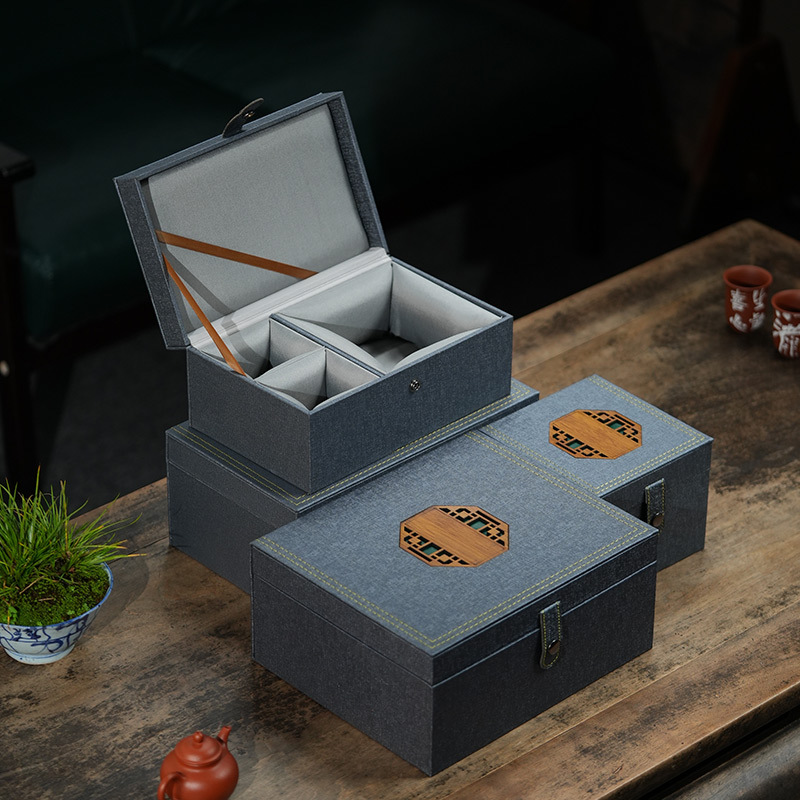 中式礼盒 复古紫砂壶1壶4杯建盏茶具礼品盒 1壶2杯套盒瓷器包装盒