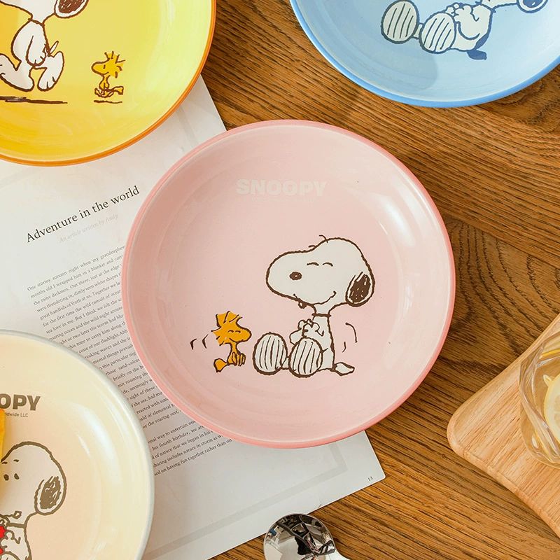 Snoopy史努比盘子菜盘家用套装牛排盘碟子创意深圆形陶瓷水果盘子