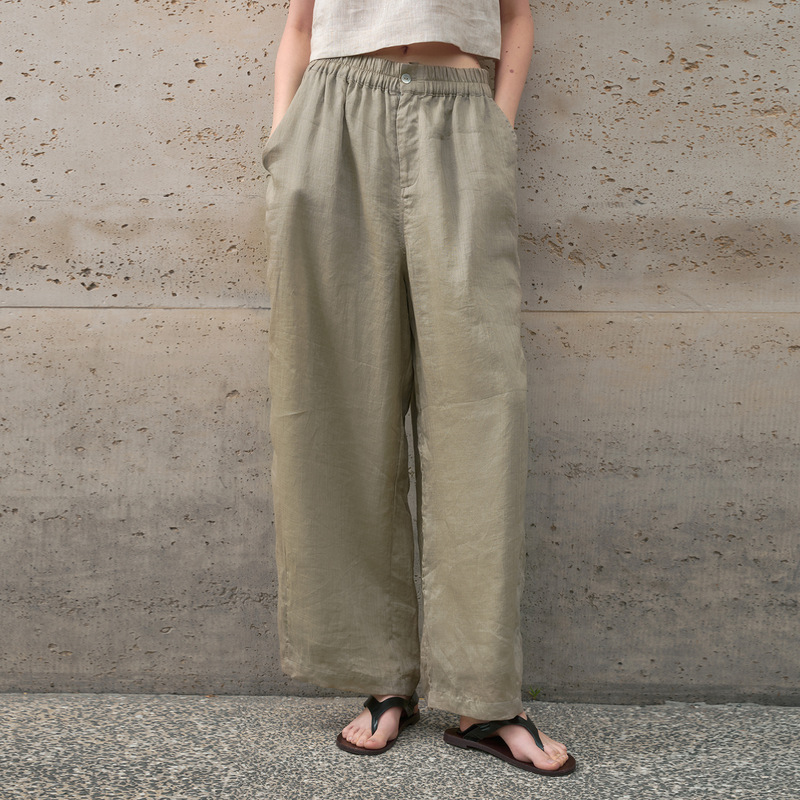 100% Pure Ramie Straight-Leg Pants for Women, Old Money Style, Loose Fit, Slimming Casual Pants, Loose Spring and Summer Elastic Waist Long Pants