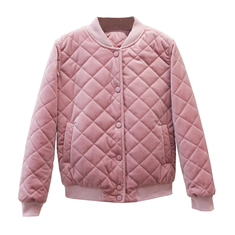 Chaqueta de béisbol acolchada de algodón estilo coreano para mujer, invierno 2025, corta, estilo Harajuku, de terciopelo dorado grueso.