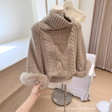 2025秋冬慵懒感觉粗针针织毛衣拼接可拆卸真狐狸毛袖口皮草