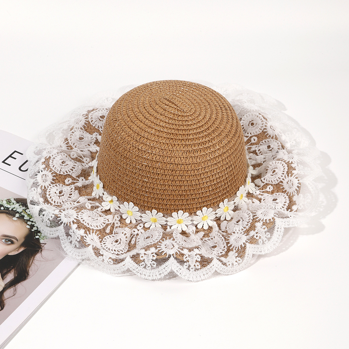 Sombrero de paja de viaje de verano flor sombrero de playa protección solar sombrero de sol ala grande paja tejida a mano arco sombrero de sol