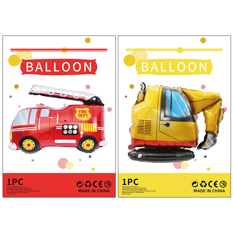 Herramientas de transporte globo de película de aluminio embalaje independiente camión de bomberos ingeniería vehículo avión juguete para niños globo de película de aluminio al por mayor