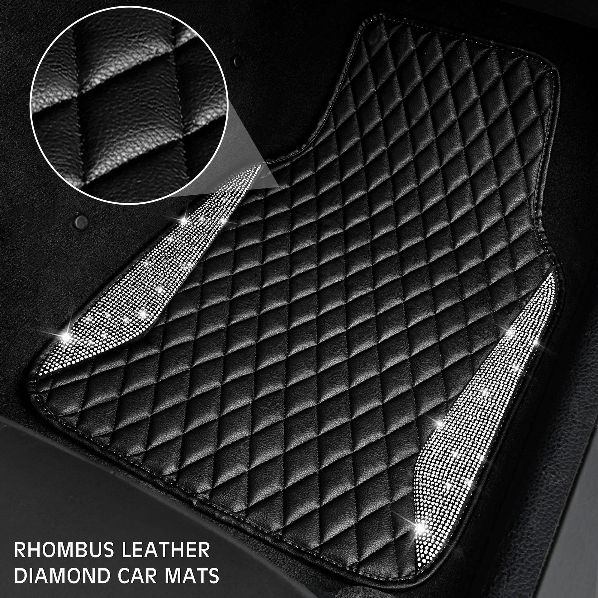 Shiny Leather Car Floor Mat with Rhinestones and Crystals, Universal Non-Slip Waterproof Mat for Women, Rhinestone Car Anti-Slip Mat