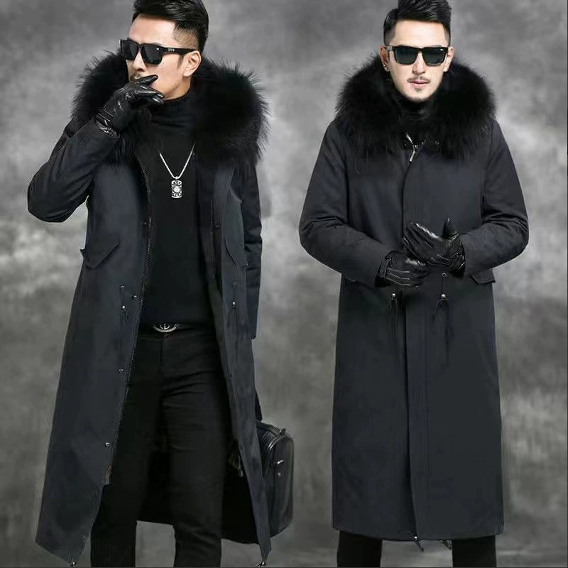 Зимняя модная верхняя одежда 2025 года с отстегивающейся подкладкой из искусственного меха лисы, средней длины, больших размеров для мужчин