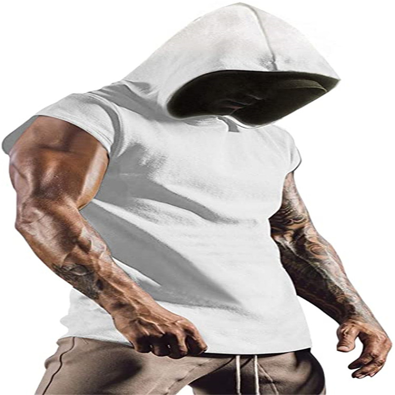 Men's Clothing outdoor sports men's hooded sleeveless fashion hip hop youth muscle fitness vest solid color jacket_voghion.com