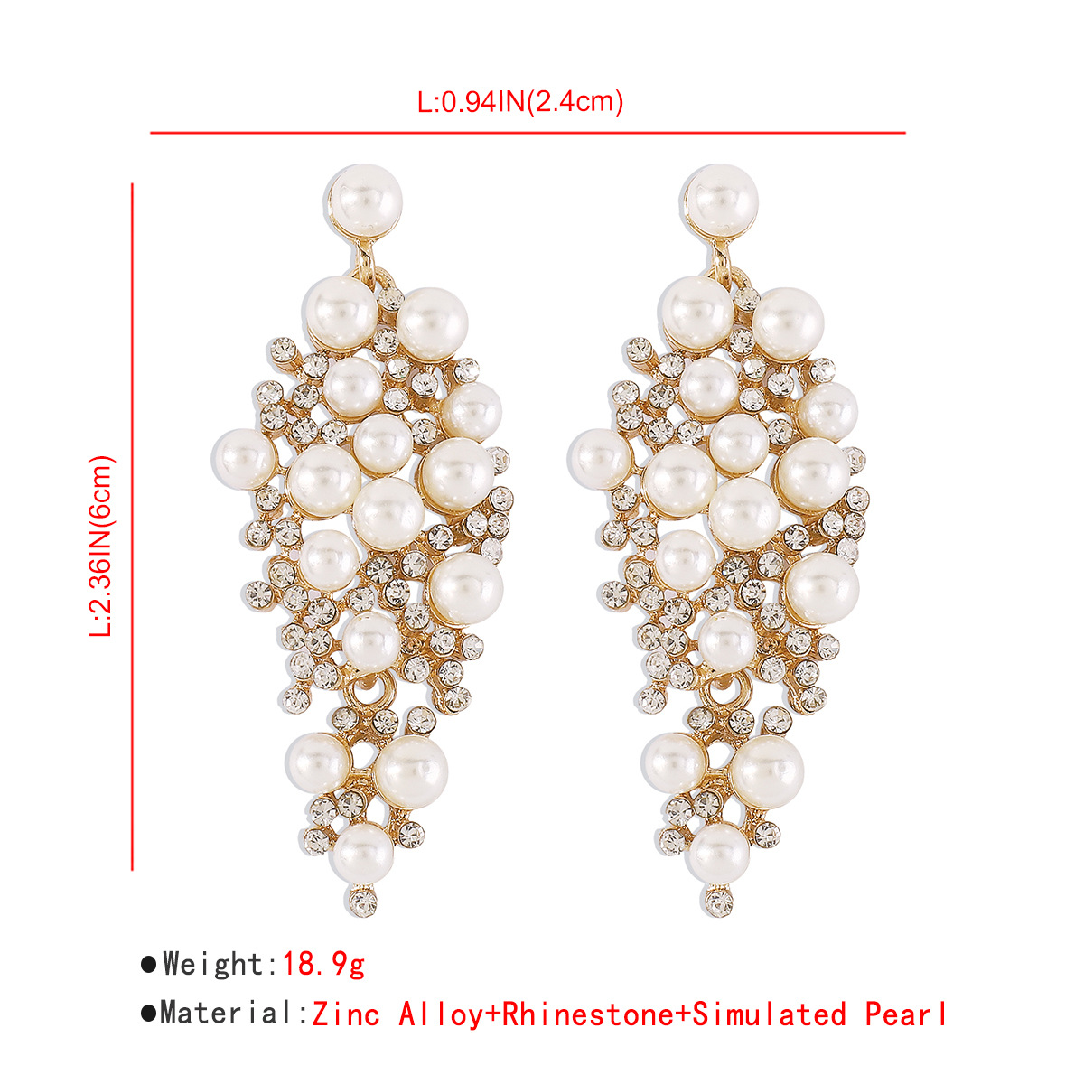 Fashion Solid Color Alloy Plating Inlay Artificial Pearls Rhinestones Women's Drop Earrings 1 Pair display picture 2