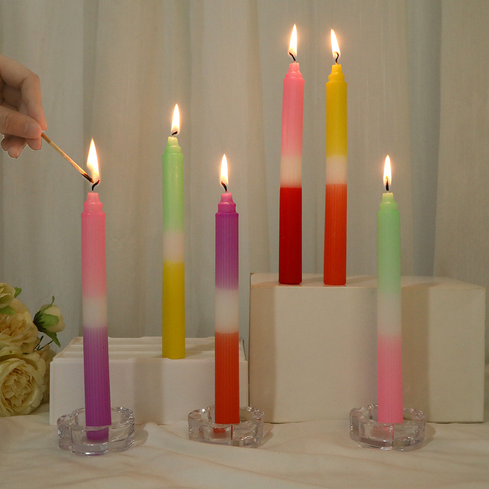 Velas de barra larga a rayas de color al por mayor sin humo doméstico inodoro clásico europeo vela de boda vela cena vela transfronteriza