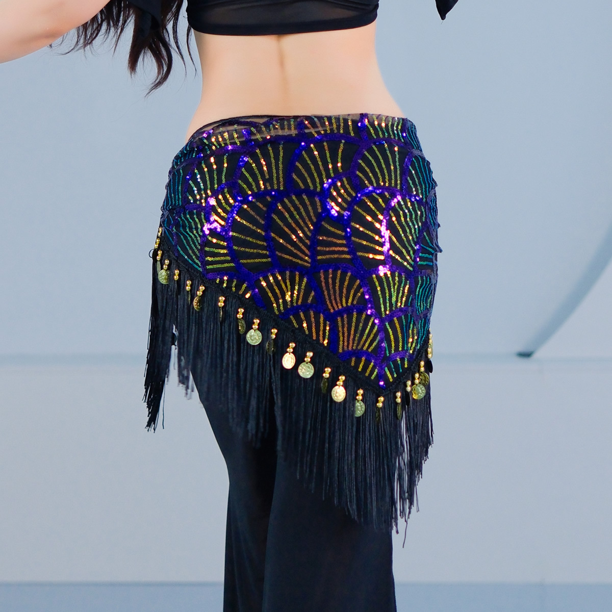 Dancer Belly Dance Sequins Colorful Oriental Dance Hip Scarf Bead Embroidery Tassel Waist Chain Group Versatile Performance Costume 1037