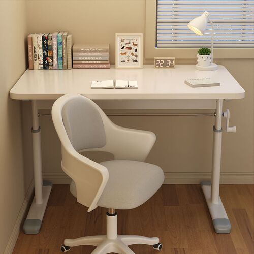 Manual lifting children's study desk, simple desk, primary school student's desk and chair set, household table for homework and writing.
