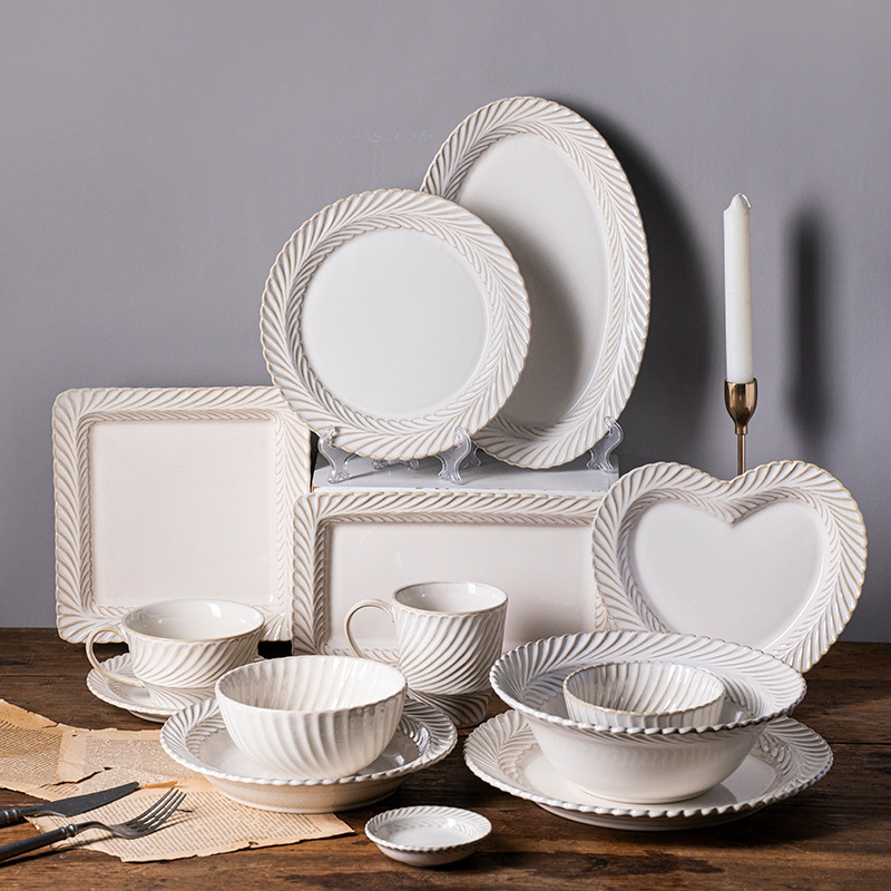Mimosa Series Japanese-Style Household Kiln Tableware Ceramic Bowl Practical Creative Plate Wholesale Dinner Plate Set Mimosa Series Japanese-Style Household Kiln Tableware Ceramic Bowl Practical Creative Plate Wholesale Dinner Plate Set