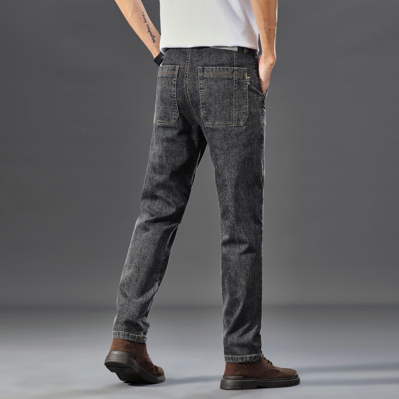 Bolsillo grande seis pantalones vaqueros de bolsillo de los hombres estiramiento rentable video corto popular pantalones de los hombres delgados pantalones rectos hombres