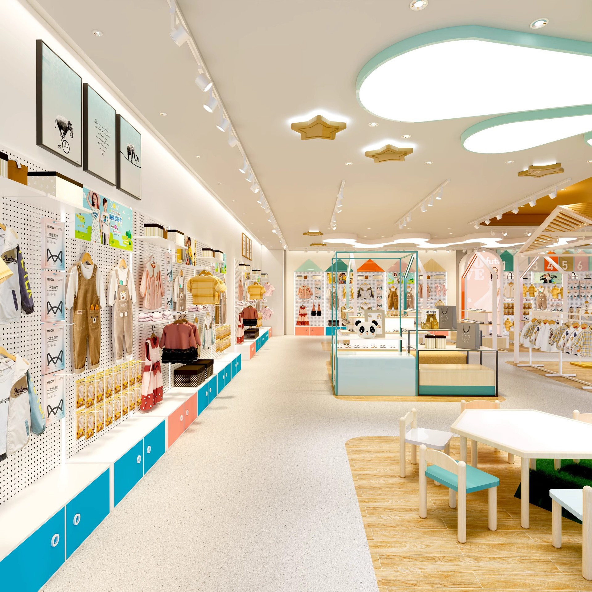 Tienda de ropa personalizada estante de exhibición tienda de ropa infantil estante de exhibición de artículos para niños estante de exhibición de pared