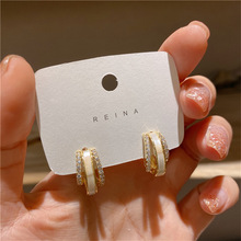 韩国东大门S925银针新款双圈贝壳精致耳环小众设计百搭简约耳饰女