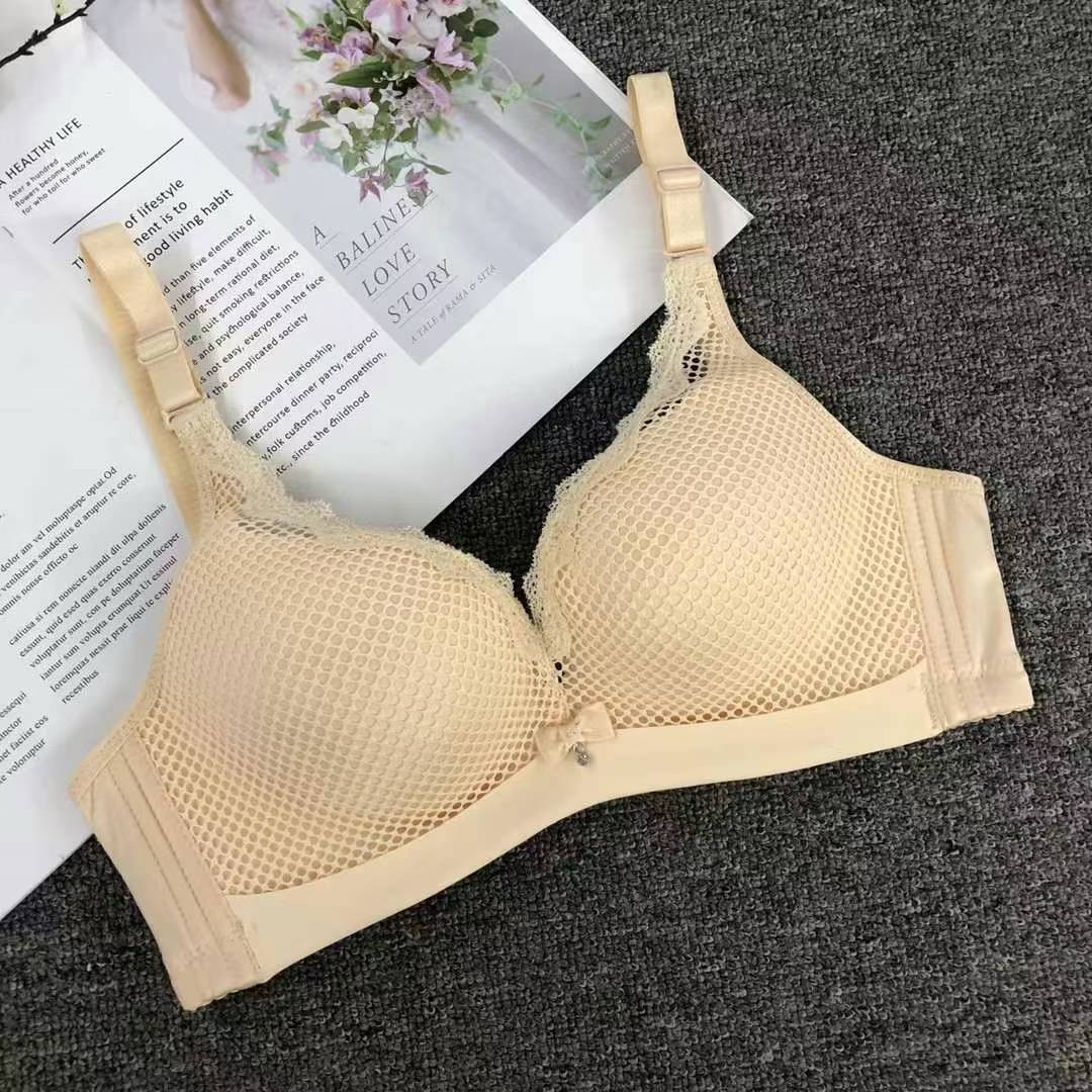Nuevo sujetador de moda de encaje jacquard transpirable ajustable cómodo lado plegable doble botón ropa interior mujer