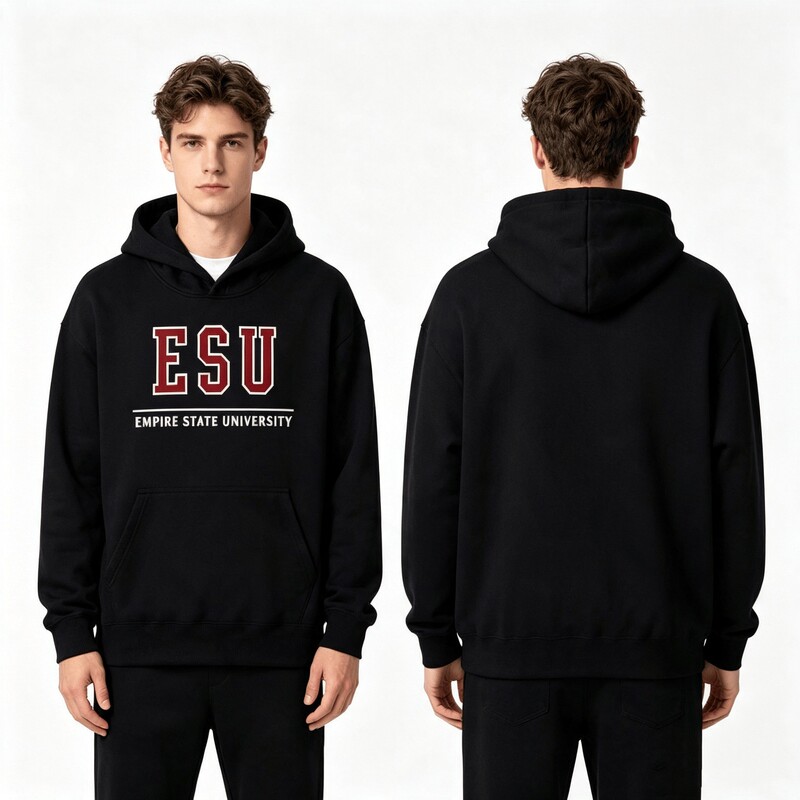 Black ESU Imperial State University letter-printed hooded sweatshirt, American retro campus-style pullover hoodie Black ESU Imperial State University letter-printed hooded sweatshirt, American retro campus-style pullover hoodie