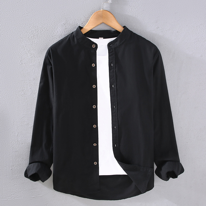 Camicia a maniche lunghe in puro cotone sottile primavera, estate e autunno per camicia da uomo minimalista giapponese casual in tinta unita da uomo_voghion.com