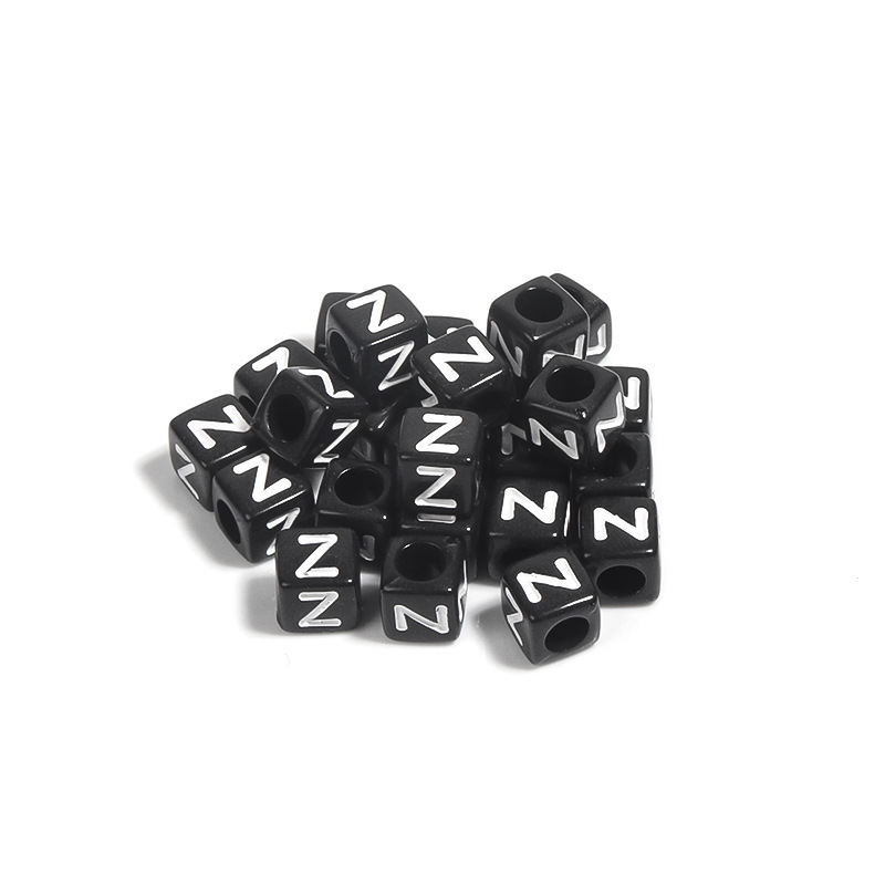 100 / paquete de acrílico fondo negro cuadrado letras blancas 26 letras individuales gotas de aceite cuentas DIY accesorios de cadena de teléfono móvil image 32