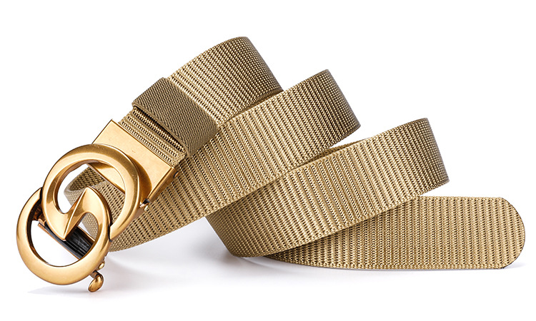 New Men's Automatic Buckle Canvas Belt Without Holes Thickened Nylon Waist Belt Simple Casual and Versatile for Business The Belt Can Be Cut Short_voghion.com