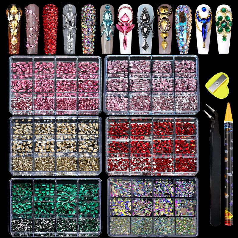 12-Grid Mixed Round Glass Rhinestones Flat-Back Rhinestones Irregular DIY Nail Art Accessories Wearable Nail Decorations 12-Grid Mixed Round Glass Rhinestones Flat-Back Rhinestones Irregular DIY Nail Art Accessories Wearable Nail Decorations