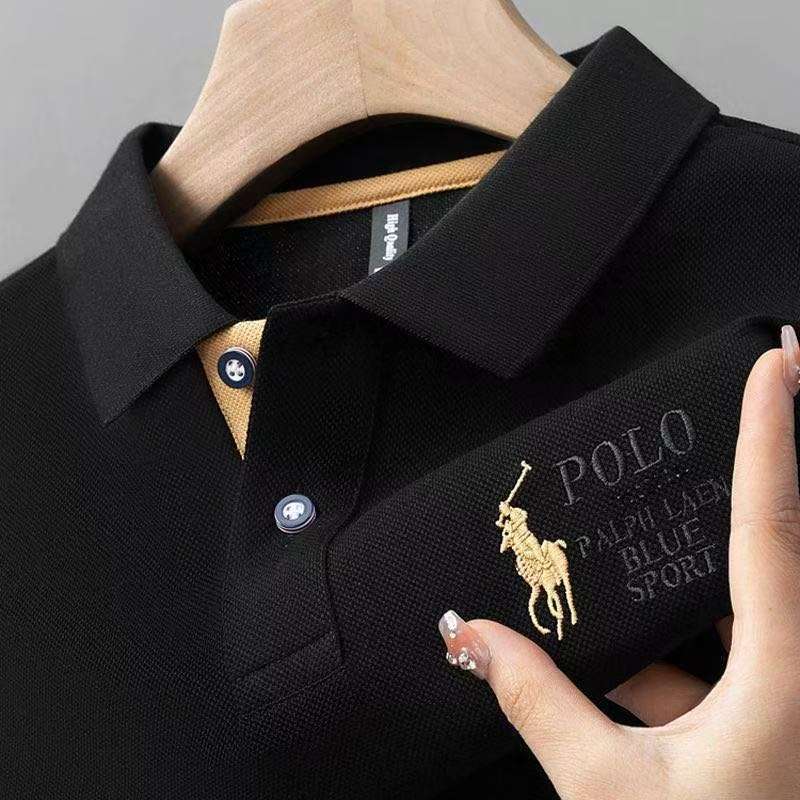 カジュアルビジネスラペルお父さん服クロスボーダー外国貿易卸売人気のトレンディなブランドトップス半袖刺繍ポロシャツ男性用|undefined